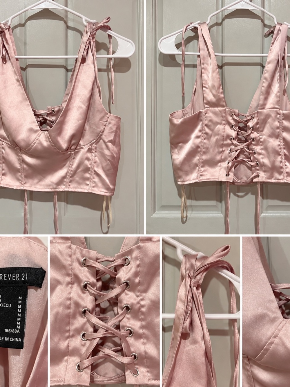 Forever 21 Blush Pink Satin Lace-Up Crop Top